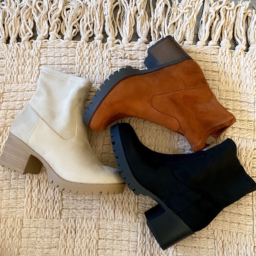 Black Faux Suede High Top Stack Block Heel Ankle Boot - Picture 6 of 6